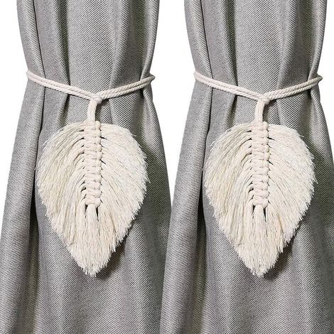 Embrasses de rideaux style ferme en corde de coton tissée à la main, décoration bohème pour la maison (beige feuille, 2)… (1/5)