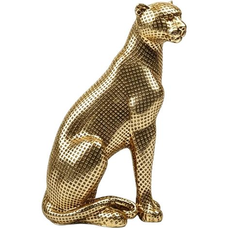 Statuette Léopard Résine Dorée Décoration Bureau Salon Élégant 23,5cm Figurine Léopard en Résine Dorée Style , Décoration Intérieure Élégante pour Bureau et Salon, pour sculpture Artique (1/5)