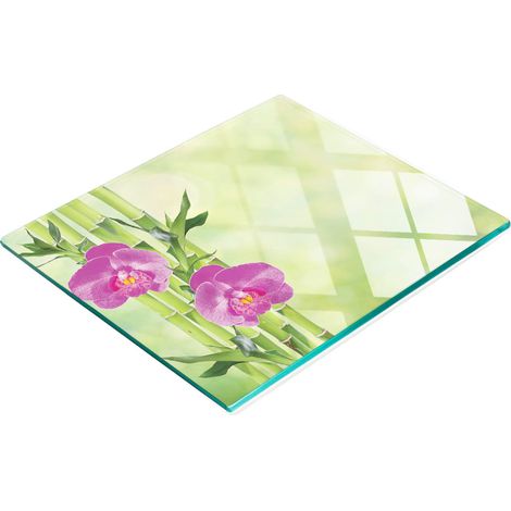 Elegante y resistente tabla de vidrio con estampado de orquídeas y bambú, 60x52 cm. (1/5)