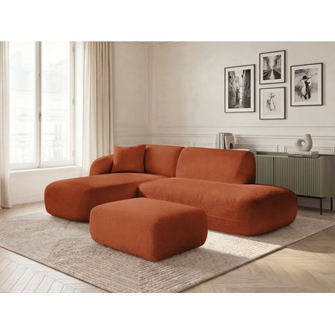 BOBOCHIC - Canapé d'angle fixe modulable ANDA avec 1 méridienne, 1 chauffeuse bout de canapé et 1 pouf Angle gauche Orange (1/5)