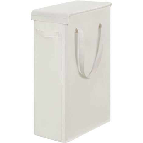 Schmaler Wäschekorb mit Deckel, großes Fassungsvermögen 60 l, aus Oxford-Gewebe, mit langen Griffen, für Schlafzimmer und Badezimmer (beige) (1/5)