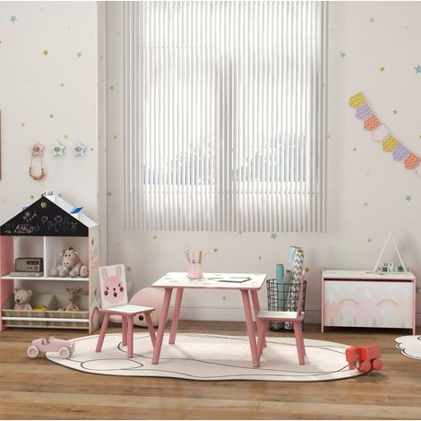 Kindertisch- und 2-Stühle-Set aus Kiefernholz, Tiermotiv, Rosa, 3 bis 8 Jahre HAVRYA (1/4)