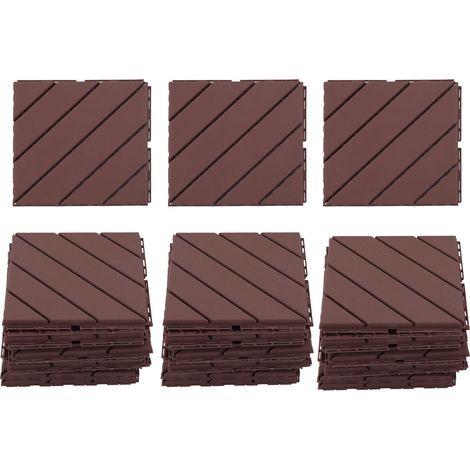 Lot de 30 dalles de terrasse emboîtables en plastique, imperméables, résistantes à la charge, antidérapantes et silencieuses, couleur café. (1/5)