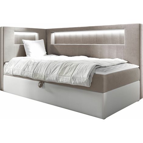 Lit boxspring Lucus VIII, Soft 017 + Fresh 1, Unique, Continental, 80x200, Faux cuir, Tissu, Disponible, 92x212x104cm, LED: Disponible (1/5)