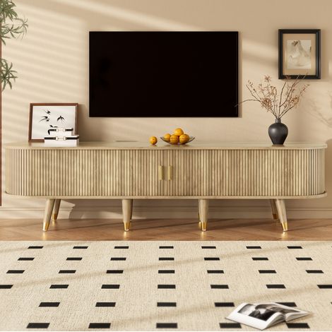 TV-Lowboard mit Schiebetüren 175 x 38 x 45 cm aus MDF, Eiche HAVRYA (1/5)