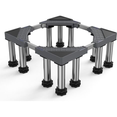 Socle Réglable pour Lave-Linge Sèche-Linge Réfrigérateur Équipé de 12 pieds ajustables en acier inoxydable, Longueur 43,5 à 63 cm, Hauteur 18 à 22 cm, Charge Maximale 250 kg (1/5)