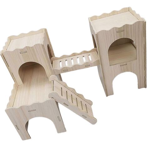 Maison en bois pour hamster, jouet d'éveil pour petits animaux, abri pour hamster et gerbille, multicolore (1/5)