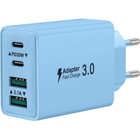Chargeur USB C, 40W 4 Port Prise Chargeur Rapide USB C, 2Pack Multiple Secteur Double PD+QC 3.1A Type C Adaptateur pour iPhone 17 16 15 14 13 12 11 Pro Max 8 7 6S Plus Mini SE, iPad, Samsung Galaxy (1/5)