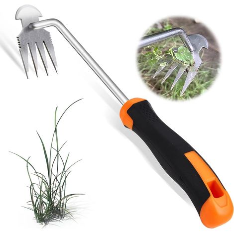 Desmalezador, acero inoxidable, herramienta de jardinería, desmalezador de mano, raspador con mango, herramienta de jardinería, desmalezador naranja. (1/4)