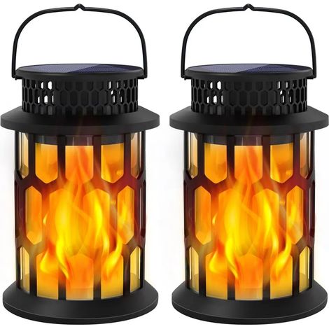 Solarleuchte für den Außenbereich mit blinkendem Flammeneffekt, wasserdichte Solarlaterne, geeignet für Gärten, Terrassen und Innenhöfe, 2er-Pack. (1/5)