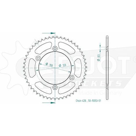 Couronne Acier TT Suzuki - 428 - 51 Dents - Similaire JTR797 - Made in Germany (1/2)