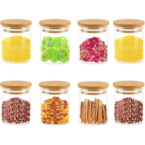 Pots à Épices en Verre avec Couvercles - 8 Pots x 250 ml - Récipients pour Épices de Cuisine - Hermétique - avec étiquettes - Lavable au Lave-Vaisselle - Épices, Herbes et Thé (1/5)