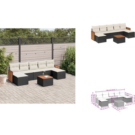 8-tlg. Garten-Sofagarnitur mit Kissen Schwarz Poly Rattan - Gartenmöbel Set - PE-Rattan Möbel - Outdoor Lounge - Esstisch - Sofasatz (1/3)