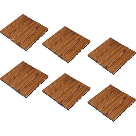Set aus 10 korrosionsbeständigen Holzbodenfliesen mit integrierten Fugen, für Terrasse oder Balkon. (1/5)