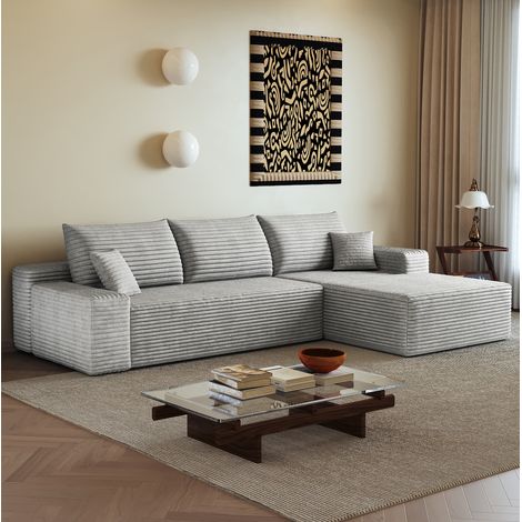 Sofá rinconero modular de 270 cm con chaise longue, sin montaje, en tejido gris OKMYHOME (1/5)