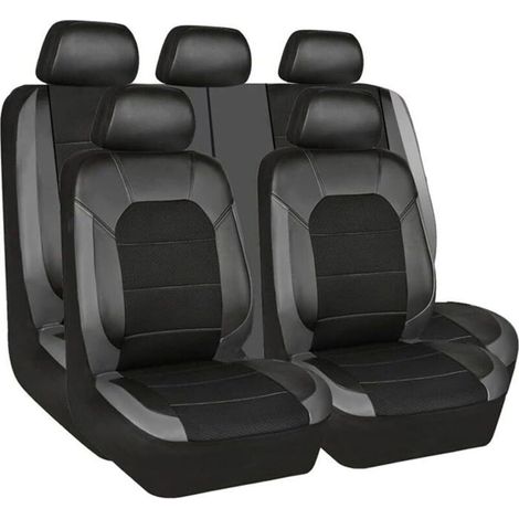 Housses de siège auto, coussins avant et arrière, en cuir PU respirant, accessoires, noir et gris (1/4)