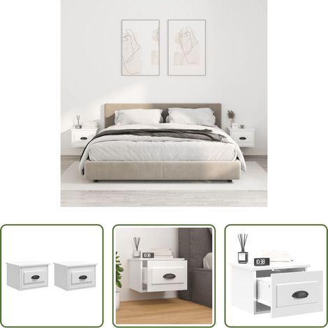 Wandmontage - Wand-Nachttische 2 Stk. Hochglanz-Weiß 41,5x36x28 cm (1/5)