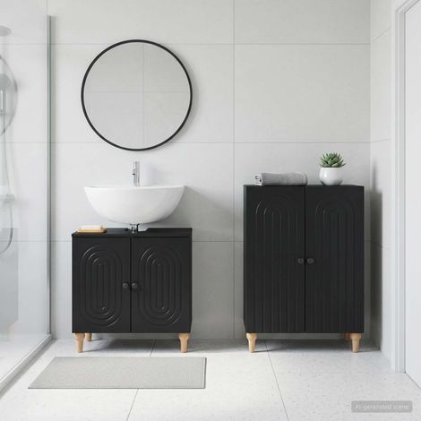 vidaXL 2 Piece Bathroom Cabinet Set ALKMAAR Black Engineered Wood (1/5)