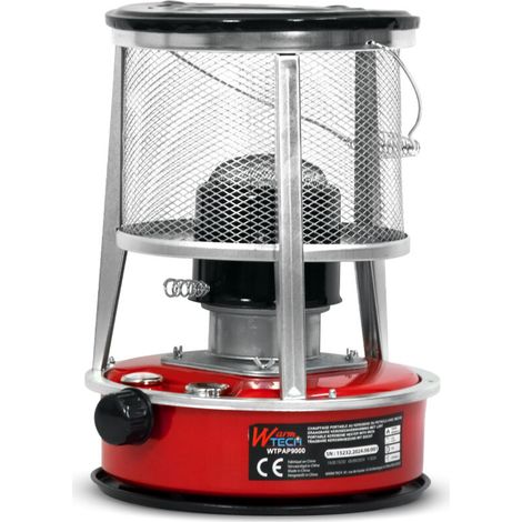 Poele a petrole 9000 BTU/H chauffage petrole en acier inoxydable sans électricité,chauffage d'appoint petrole à 3 mèches,Aucune installation nécessaire Rouge