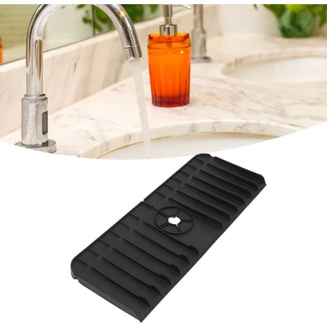 Tapis de bonde de robinet en silicone noir, tapis d'évier, tapis anti-éclaboussures en silicone pour robinet (2e génération) (1/5)