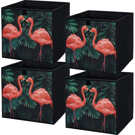 Boîte textile 31x31x31 Flamants Roses - Lot de 4