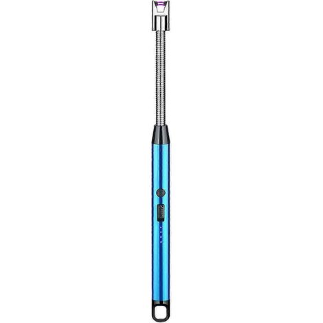 Briquet électrique bleu avec crochet, matériau métallique coupe-vent, chargement USB, accessoire de cuisine. (1/5)