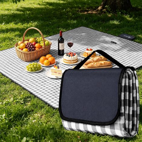 Couverture de pique - nique 200 x 200 cm, grand tapis de pique - nique portable nappe de pique - nique imperméable avec poignée, tapis d'extérieur pliable pour le camping (1/5)
