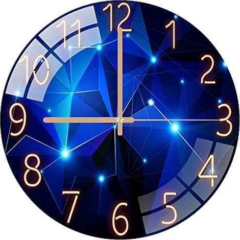 Horloge murale en verre 30 cm silencieuse, design rond décoratif pour cuisine, salon, chambre, couloir, bureau (Bleu étoilé)