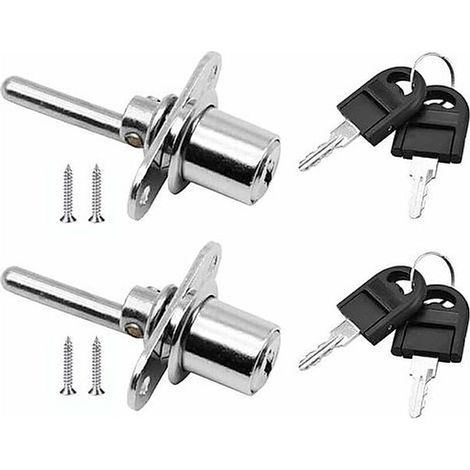 2 Pièces Serrure à Tiroir avec Clé pour Meubles Serrure Piston Classeurs Armoire Vitrine, Diamètre 16 mm, Longueur 61 mm (Argent) (1/4)