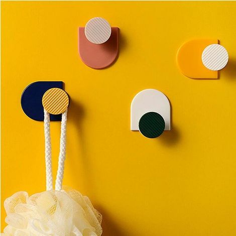 Ganchos adhesivos de pared, juego de 4 ganchos geométricos prácticos e impermeables, ganchos de pared duraderos. (1/3)