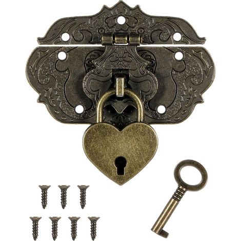 1 pcs 76 x 57 mm Loquet Serrure Vintage Antique Moraillon Fermoirs en Fer Bronze Antique Verrous pour Décoratifs Cabinet Armoire Boîte à Bijoux Boîte Cadeau Caisses Coulissantes avec vis (1/5)
