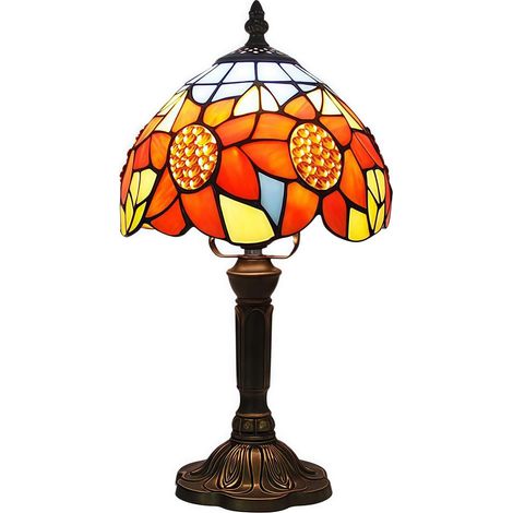 Lampe Table Tiffany Vitrail Tournesol 20cm Salon Chambre Bureau Dortoir Bar Décoration Cadeau Ampoule LED Incluse