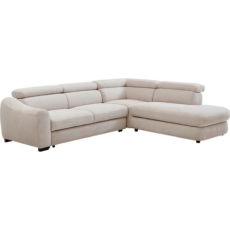 Divano letto angolare destro in tessuto testurizzato beige - BESEMA (1/5)