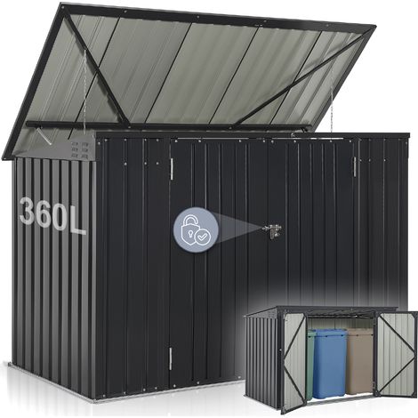 Juskys – Boîte à poubelles 3 en 1 Namur pour 3 conteneurs – Métal galvanisé résistant aux intempéries – Toit ouvrant avec vérin à gaz – 200 x 128 x 105 cm