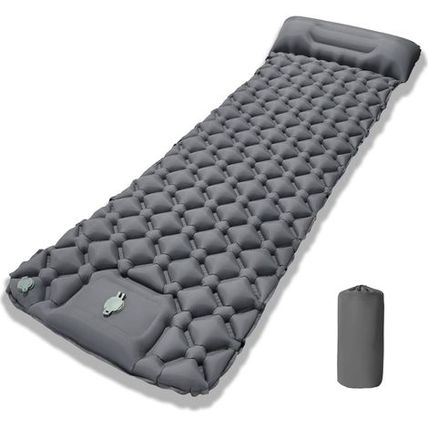 Matelas Autogonflant 1 Personne,Matelas Camping 1 Place,Matelas Randonnée Ultra Léger avec Pompe à Pied et Oreiller pour Camping,Voyage,Plage,Tente,Sac de Couchage (Gris),Gris (1/5)