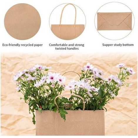 40X Sac Kraft Sac en Papier Kraft Marron Sac Cadeau avec Poignée Petit Sachet Papier Kraft Brun pour Anniversaire Mariage Noël et Célébrations de Fête, 21x15x8cm