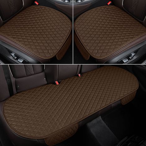 Housse De Siège Automobile - Coton Lin - Antidérapante Avec Pochette De Rangement - Universelle Pour Sièges Avant Et Arrière - 3 Pièces (1/5)