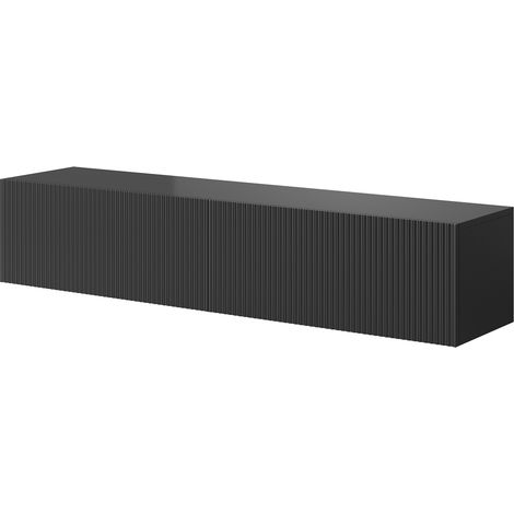 Selsey – Meuble TV 140 cm noir – Façade biseautée – Panneau stratifié résistant à l'humidité – 2 armoires spacieuses pour rangement