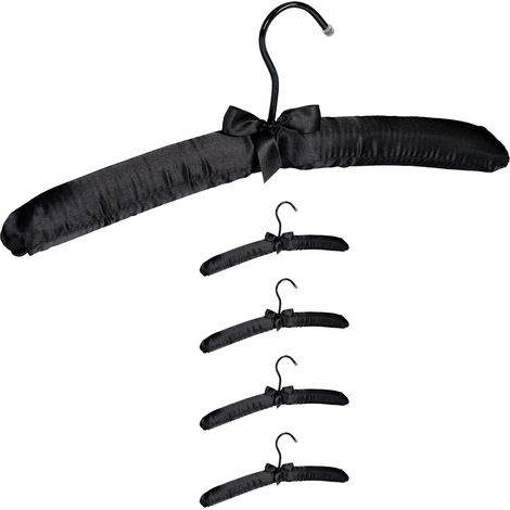 Pack de 15 Perchas Forradas de Raso con Lazo Decorativo, Madera-Tela-Metal, 38 cm de ancho, Negro