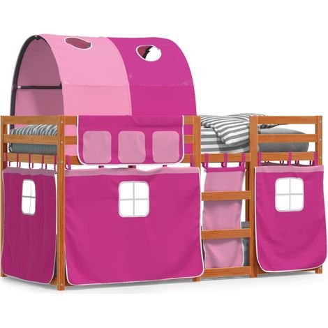 Lit superposé avec rideaux rose 80x200 cm bois pin massif CFW51695 (1/5)