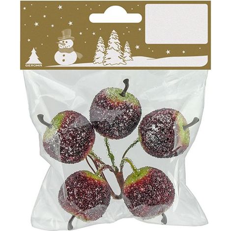 Deko Äpfel rot grün Ø 30 mm an Draht, 5 Stück Deko Weihnachten