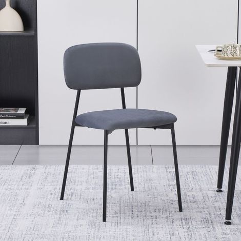 4er Set Shen Sessel in grauem Velours mit schwarzem Metallgestell, 44 x 49 x 78 cm