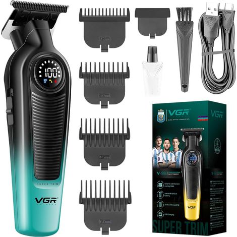 Cordless Trimmer for Men, Green Men's Beard Trimmer with 7000 RPM Turbocharger, Titanium Coated Ceramic Blade, LED Display and USB Charging (1/5)