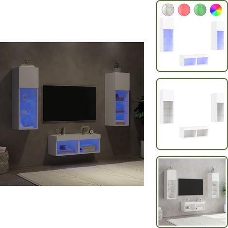 Design a parete - vidaXL Mobili TV a Muro 4pz con Luci LED Bianchi - Armadi TV