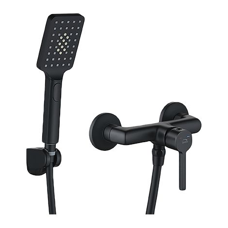 Schwarze Laveo Alita Wand-Duscharmatur mit Duschset (1/5)