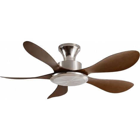 Ventilateur plafond sans lampe 102 cm, pales ABS, moteur silencieux réversible, 5 palesinterrupteur mural + télécommandeNoyer et nickel satiné (1/5)