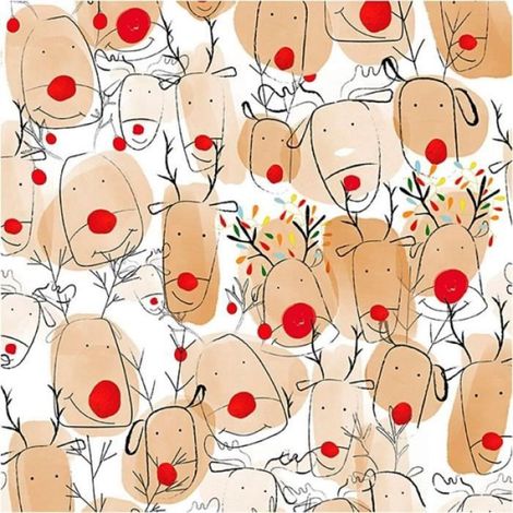 Papier cadeau - Rennes au nez rouge - 50 cm x 5 m - Rouge - Idéal pour Noël