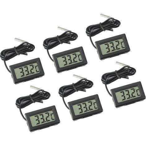 Thermomètre numérique LCD, contrôle de la température avec sonde externe pour réfrigérateur, congélateur, aquarium, noir (6 pièces) (1/5)