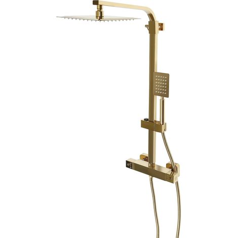 Colonne de douche dorée avec contrôle de la température - Barre De Hauteur Ajustable 80-120cm - Ensemble De Douche Thermostatique avec douche à effet pluie - Kit de douche doré pour hôtel, salon, KTV (1/5)