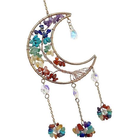 Ornement suspendu en forme de lune, créateur d'arc-en-ciel, élégant attrape-soleil en cristal coloré (1/4)